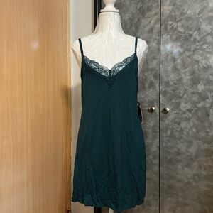 Lace Trim Teal Slip Dress